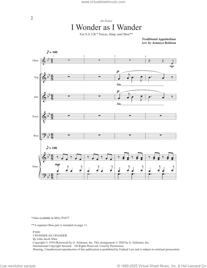 I Wonder As I Wander (arr. Jenny Robison) sheet music for choir (SATB: soprano, alto, tenor, bass) by Traditional Appalachian and Jennaya Robinson, intermediate skill level