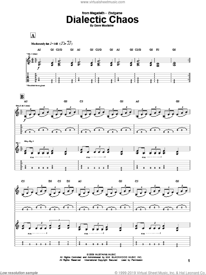 Dialectic Chaos sheet music for guitar (tablature) by Megadeth and Dave Mustaine, intermediate skill level