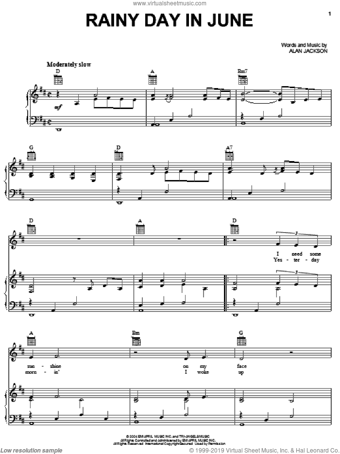 Rainy Day In June sheet music for voice, piano or guitar by Alan Jackson, intermediate skill level