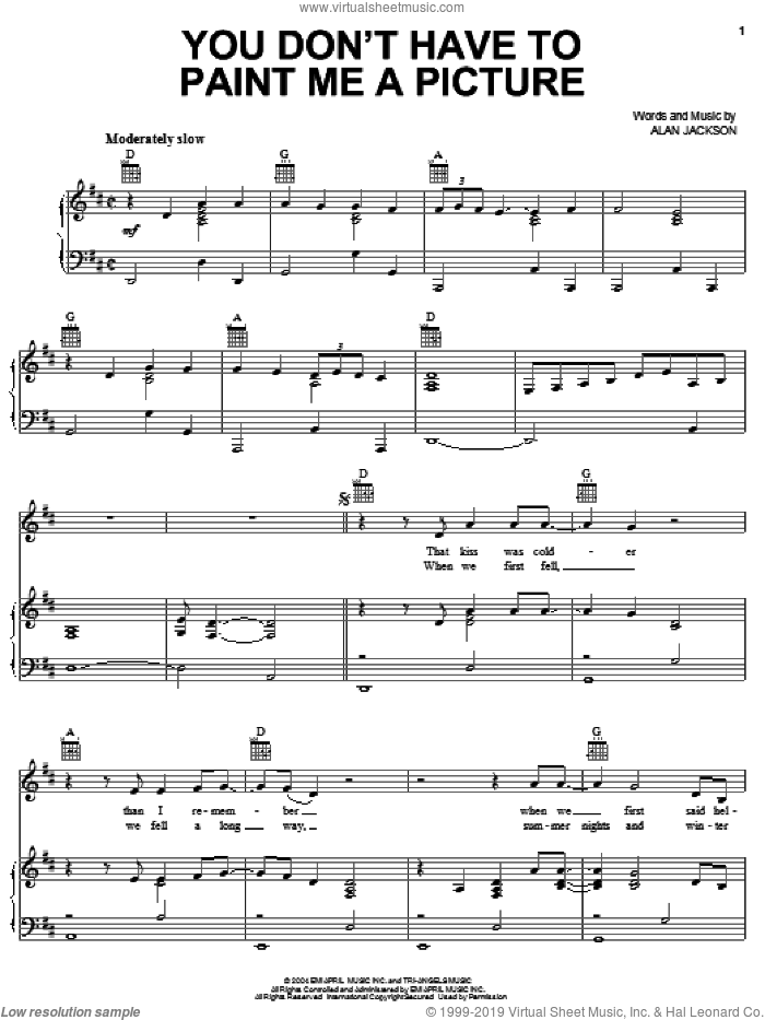 You Don't Have To Paint Me A Picture sheet music for voice, piano or guitar by Alan Jackson, intermediate skill level