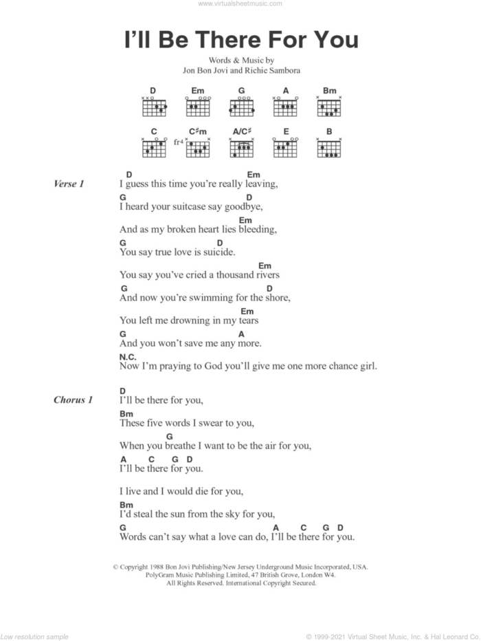 I'll Be There For You sheet music for guitar (chords) by Bon Jovi and Richie Sambora, intermediate skill level