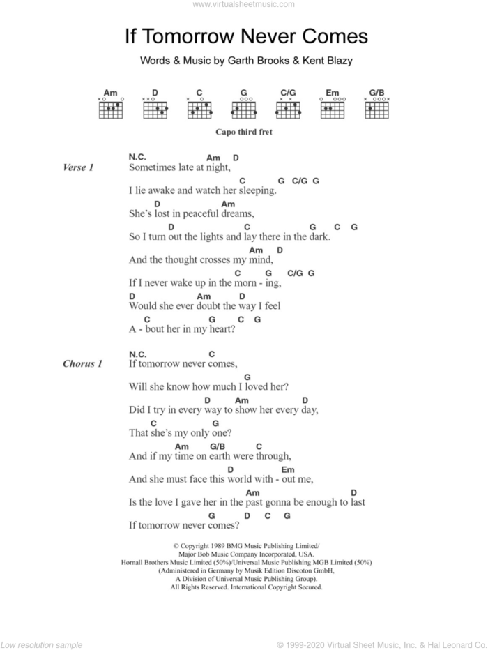 If Tomorrow Never Comes sheet music for guitar (chords) by Ronan Keating, Garth Brooks and Kent Blazy, intermediate skill level