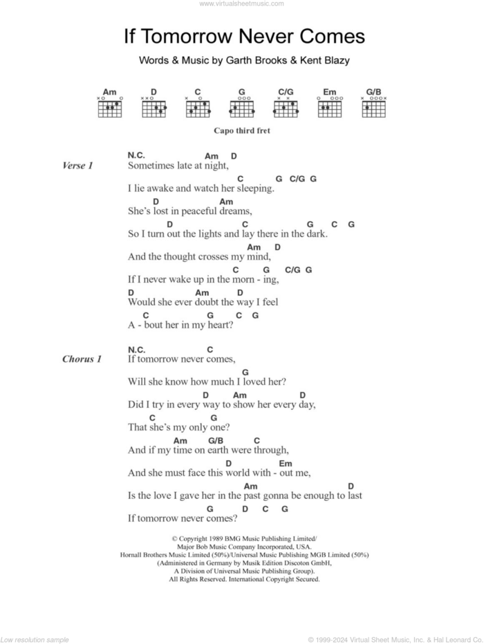 If Tomorrow Never Comes sheet music for guitar (chords) by Ronan Keating, Garth Brooks and Kent Blazy, intermediate skill level