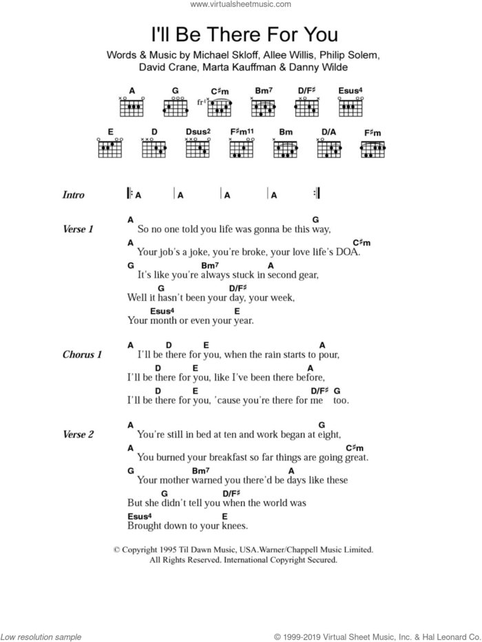 I'll Be There For You sheet music for guitar (chords) by The Rembrandts, Allee Willis, Danny Wilde, David Crane, Marta Kauffman, Michael Skloff and Philip Solem, intermediate skill level
