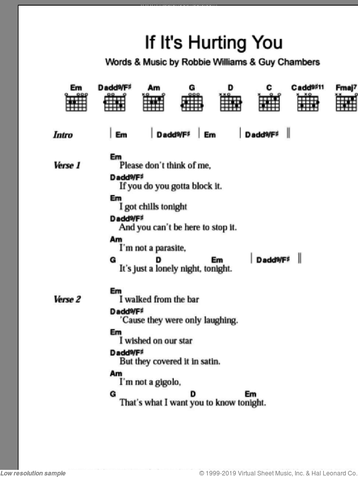 If It's Hurting You sheet music for guitar (chords) by Robbie Williams and Guy Chambers, intermediate skill level