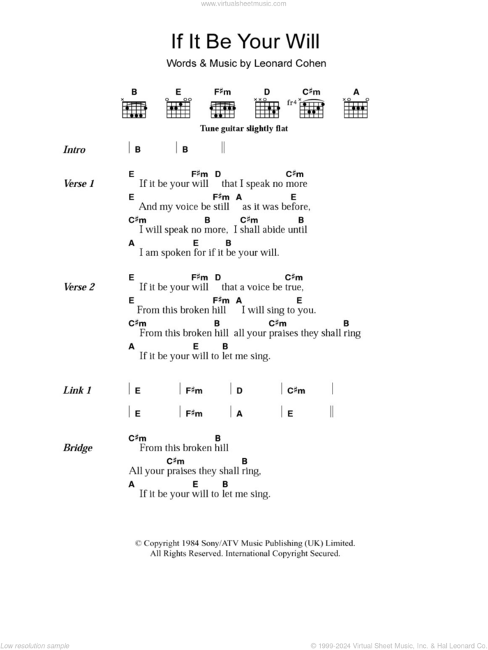 If It Be Your Will sheet music for guitar (chords) by Leonard Cohen, intermediate skill level