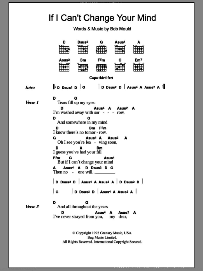 If I Can't Change Your Mind sheet music for guitar (chords) by SuGar and Bob Mould, intermediate skill level