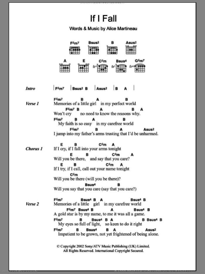 If I Fall sheet music for guitar (chords) by Alice Martineau and Alison Martineau, intermediate skill level