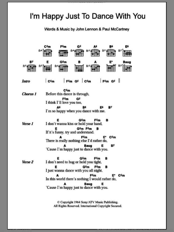 I'm Happy Just To Dance With You sheet music for guitar (chords) by The Beatles, John Lennon and Paul McCartney, intermediate skill level