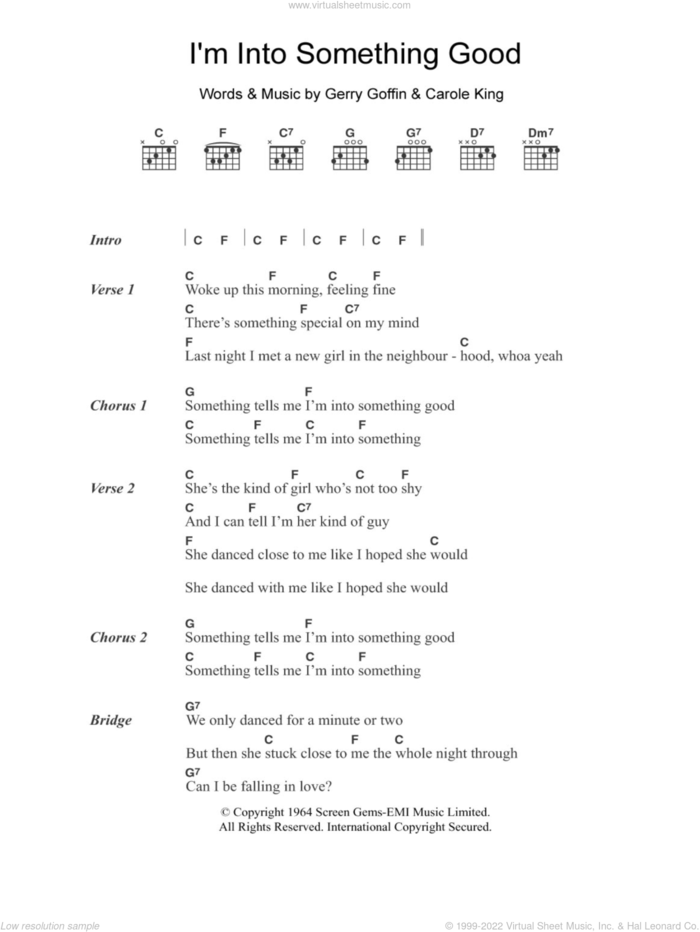 I'm Into Something Good sheet music for guitar (chords) by Herman's Hermits, Carole King and Gerry Goffin, intermediate skill level