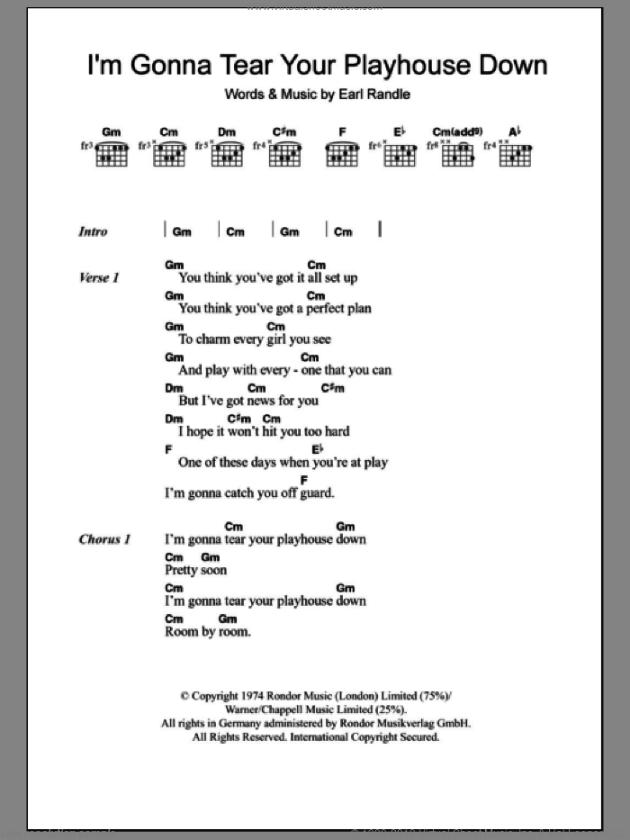 I'm Gonna Tear Your Playhouse Down sheet music for guitar (chords) by Ann Peebles and Earl Randle, intermediate skill level