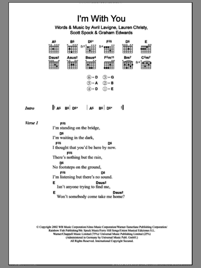 I'm With You sheet music for guitar (chords) by Avril Lavigne, Graham Edwards, Lauren Christy and Scott Spock, intermediate skill level