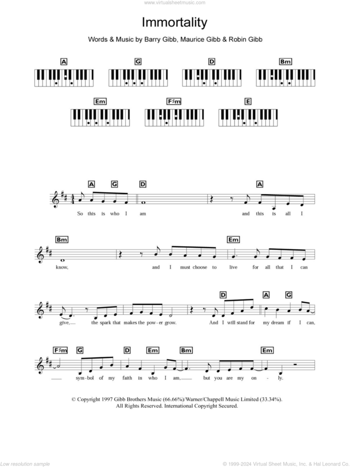 Immortality sheet music for piano solo (chords, lyrics, melody) by Celine Dion, Barry Gibb, Maurice Gibb and Robin Gibb, intermediate piano (chords, lyrics, melody)