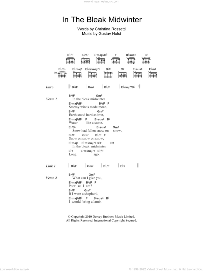 In The Bleak Midwinter sheet music for guitar (chords) by Shawn Colvin, Christina Rossetti and Gustav Holst, intermediate skill level