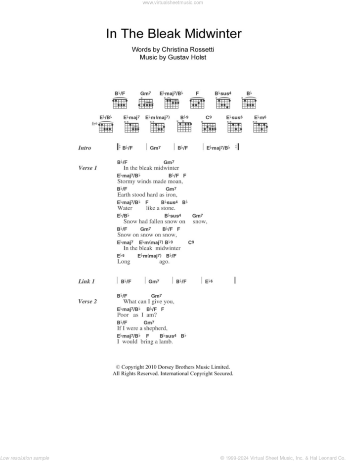 In The Bleak Midwinter sheet music for guitar (chords) by Shawn Colvin, Christina Rossetti and Gustav Holst, intermediate skill level