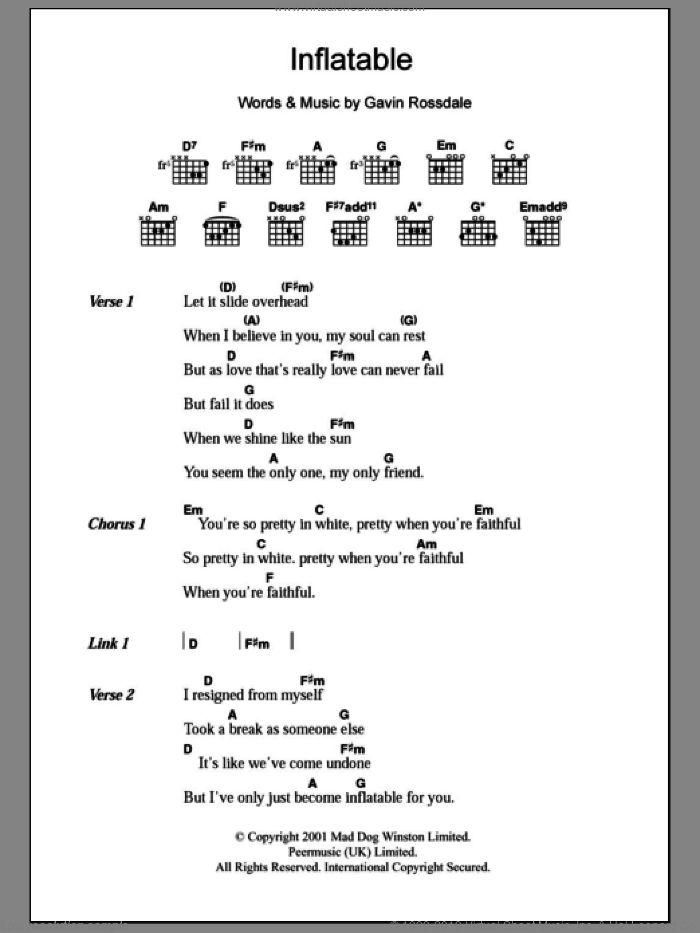Inflatable sheet music for guitar (chords) by Gavin Rossdale, intermediate skill level