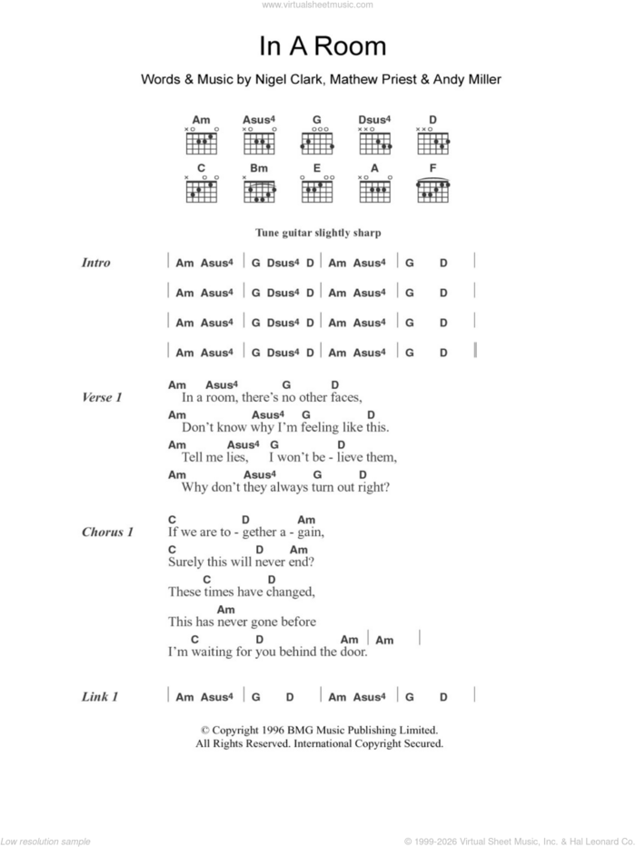 In A Room sheet music for guitar (chords) by Dodgy, Andy Miller, Mathew Priest and Nigel Clark, intermediate skill level