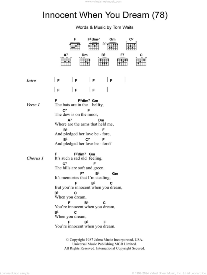 Innocent When You Dream (78) sheet music for guitar (chords) by Tom Waits, intermediate skill level