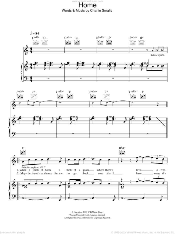 Home sheet music for voice, piano or guitar by Glee Cast and Charlie Smalls, intermediate skill level