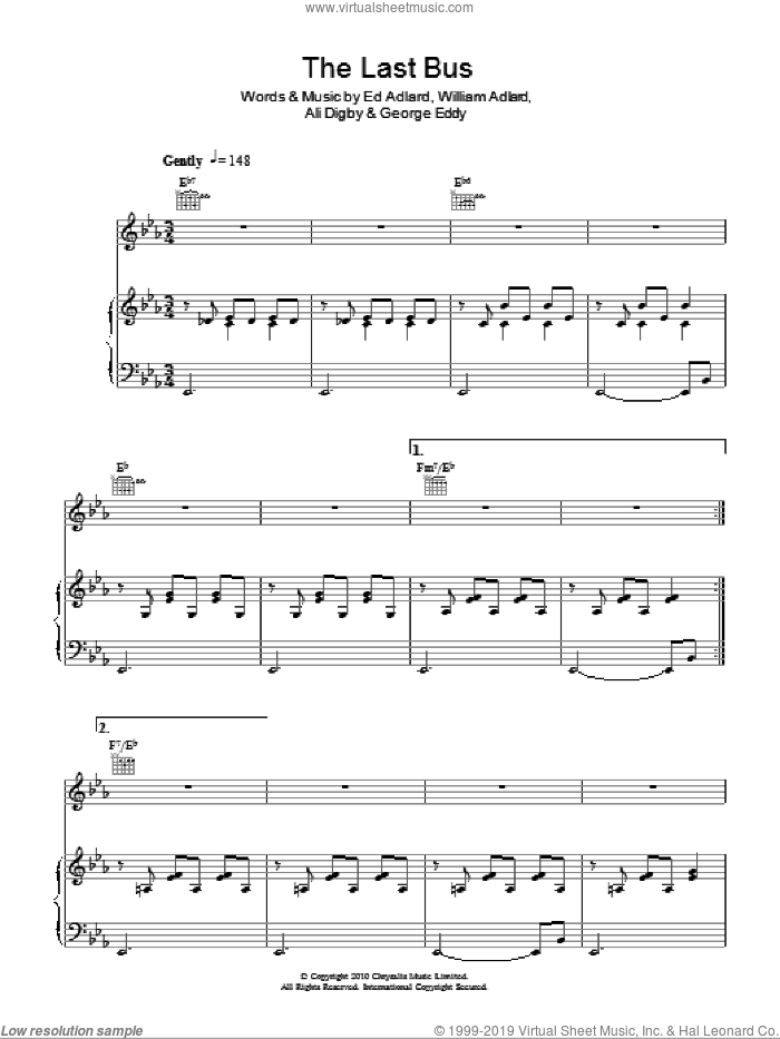 The Last Bus sheet music for voice, piano or guitar by Patch William, Ali Digby, Ed Adlard, George Eddy and William Adlard, intermediate skill level