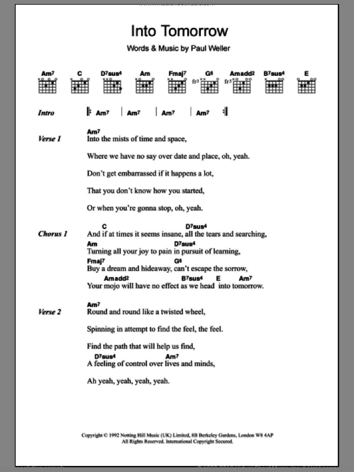 Into Tomorrow sheet music for guitar (chords) by Paul Weller, intermediate skill level