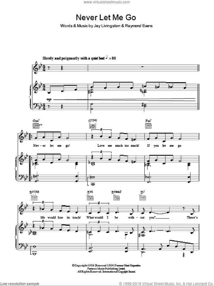 Never Let Me Go sheet music for voice, piano or guitar by Nat King Cole, Jay Livingston and Ray Evans, intermediate skill level