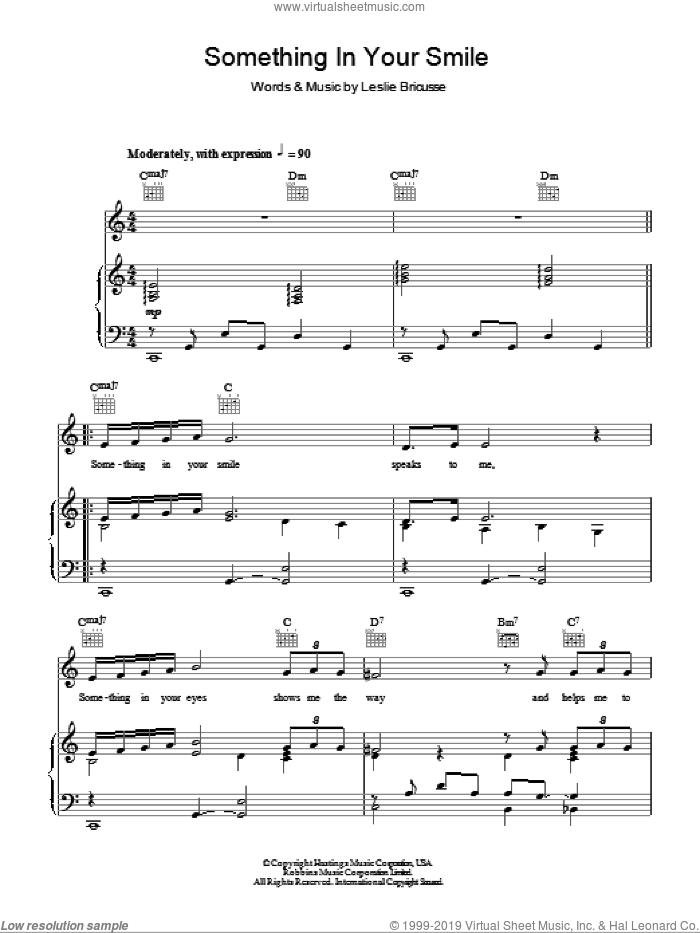 Something In Your Smile sheet music for voice, piano or guitar by Bobby Darin and Leslie Bricusse, intermediate skill level