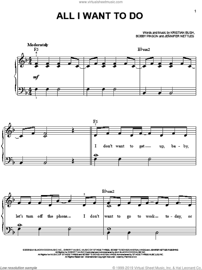 All I Want To Do sheet music for piano solo by Sugarland, Bobby Pinson, Jennifer Nettles and Kristian Bush, easy skill level