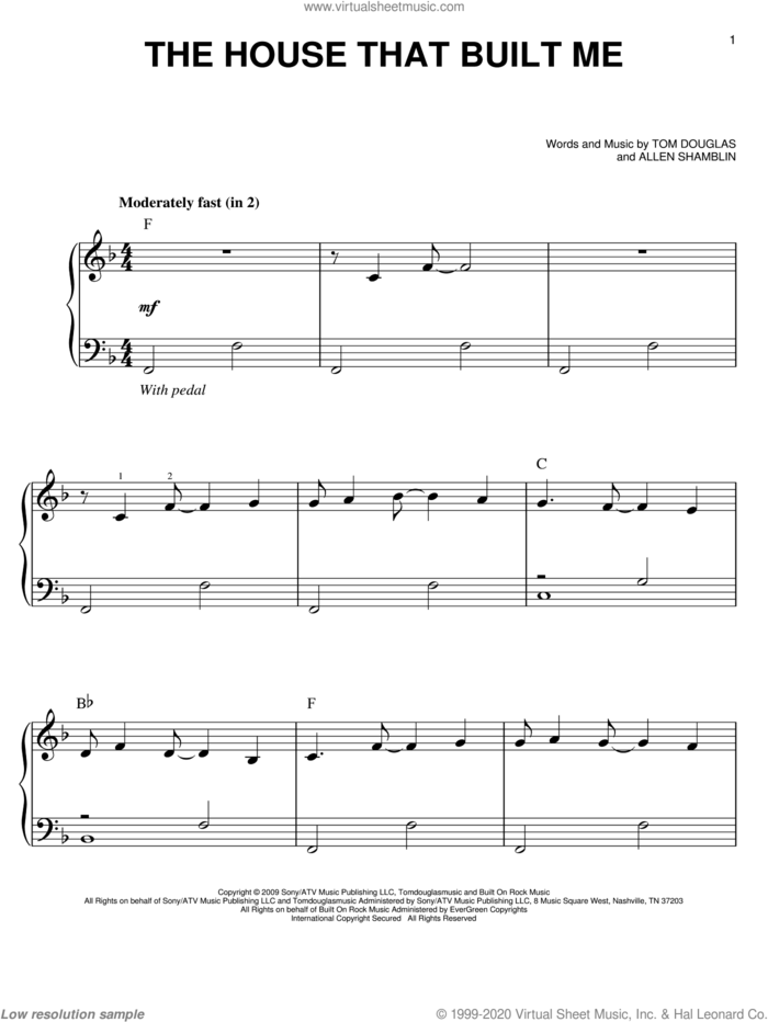 The House That Built Me, (easy) sheet music for piano solo by Miranda Lambert, Allen Shamblin and Tom Douglas, easy skill level