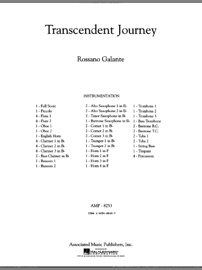 Transcendent Journey (COMPLETE) sheet music for concert band by Rossano Galante, classical score, intermediate skill level