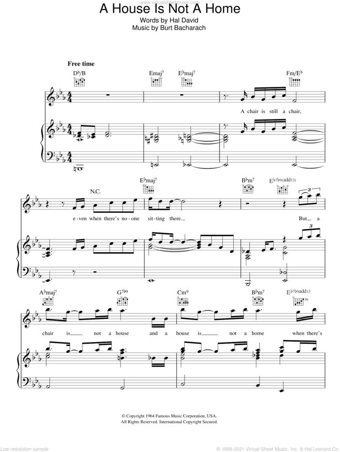 A House Is Not A Home sheet music for voice, piano or guitar by Glee Cast, Bacharach & David, Miscellaneous, Promises, Promises (Musical), Burt Bacharach and Hal David, intermediate skill level