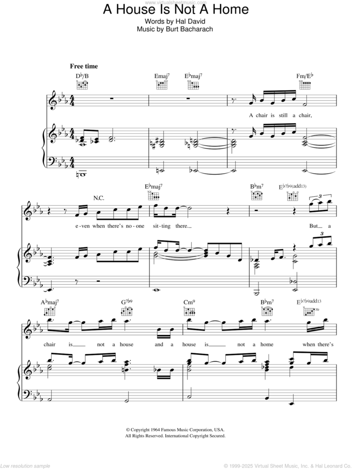 A House Is Not A Home sheet music for voice, piano or guitar by Glee Cast, Bacharach & David, Miscellaneous, Promises, Promises (Musical), Burt Bacharach and Hal David, intermediate skill level