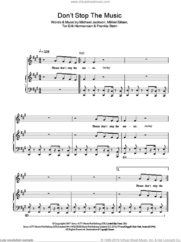 Don't Stop The Music sheet music for voice, piano or guitar by Rihanna, Frankie Storm, Michael Jackson, Mikkel Eriksen and Tor Erik Hermansen, intermediate skill level