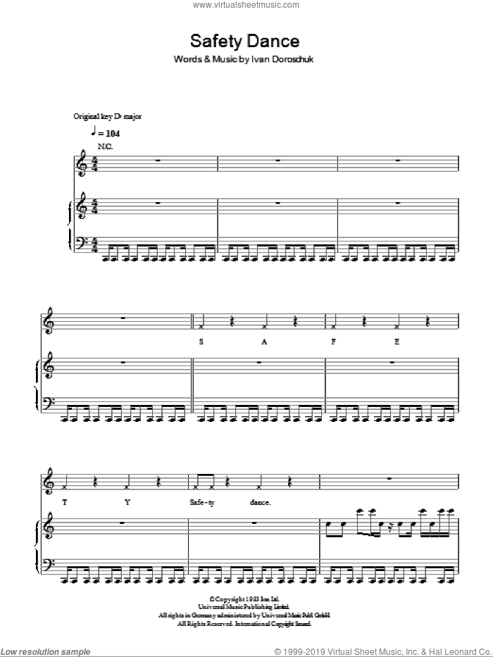 The Safety Dance sheet music for voice, piano or guitar by Glee Cast, Men Without Hats, Miscellaneous and Ivan Doroschuk, intermediate skill level
