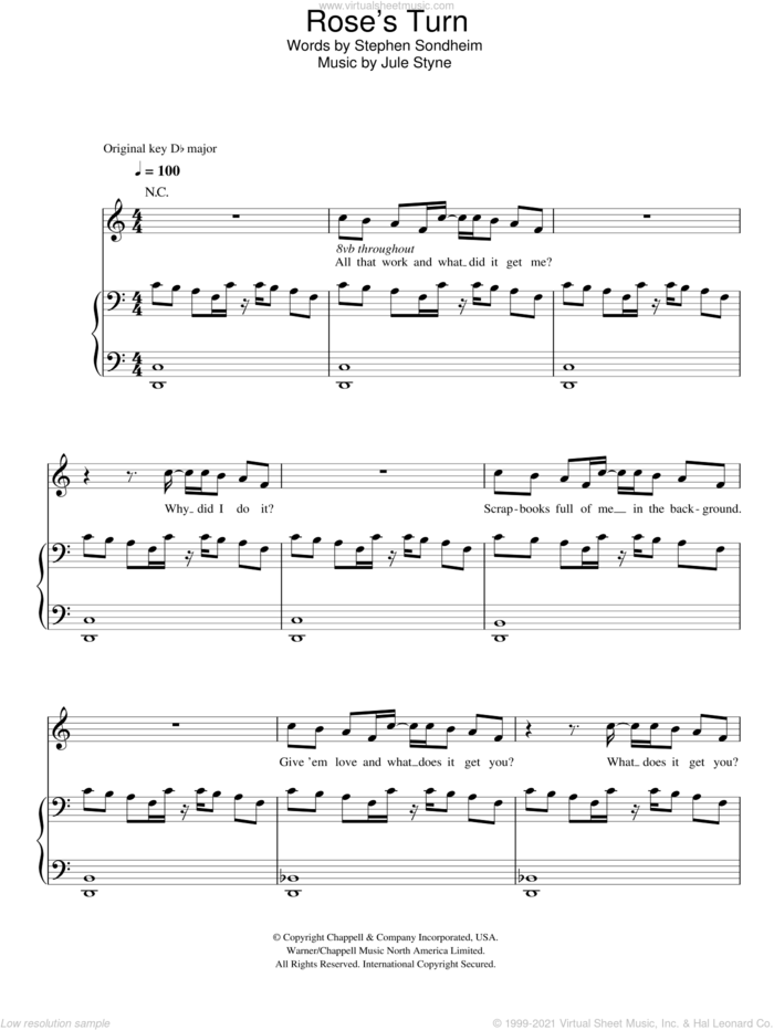 Rose's Turn sheet music for voice, piano or guitar by Glee Cast, Miscellaneous, Jule Styne and Stephen Sondheim, intermediate skill level