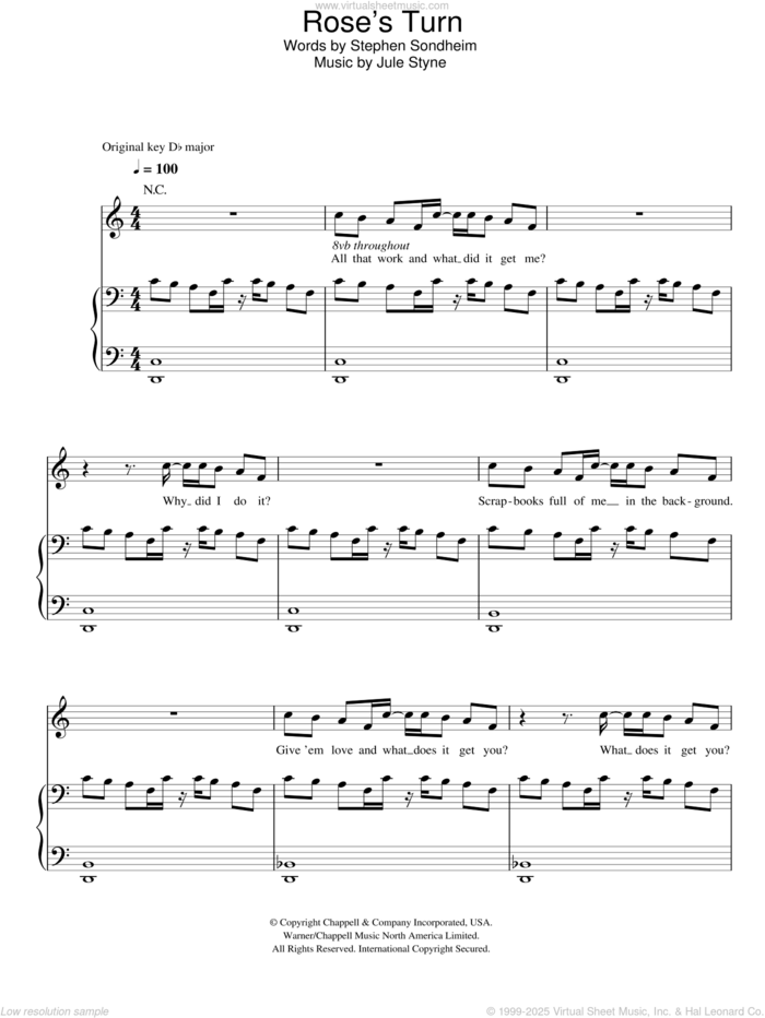 Rose's Turn sheet music for voice, piano or guitar by Glee Cast, Miscellaneous, Jule Styne and Stephen Sondheim, intermediate skill level