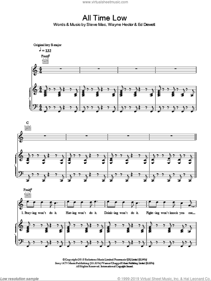 All Time Low sheet music for voice, piano or guitar by The Wanted, Ed Drewett, Steve Mac and Wayne Hector, intermediate skill level