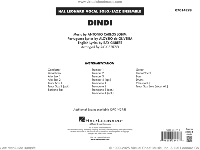 Dindi (arr. Rick Stitzel) (COMPLETE) sheet music for jazz band by Antonio Carlos Jobim, Aloysio De Oliveira, Ray Gilbert and Rick Stitzel, intermediate skill level