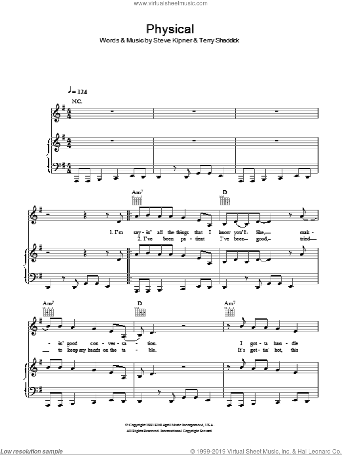 Physical sheet music for voice, piano or guitar by Glee Cast, Miscellaneous, Olivia Newton-John, Steve Kipner and Terry Shaddick, intermediate skill level