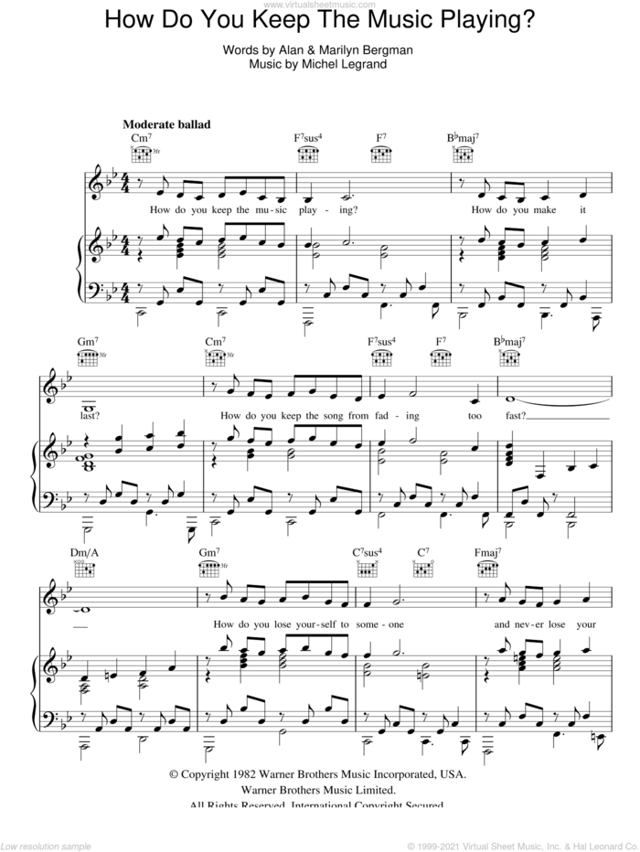 How Do You Keep The Music Playing? sheet music for voice, piano or guitar by James Ingram, Alan, Marilyn Bergman and Michel LeGrand, intermediate skill level