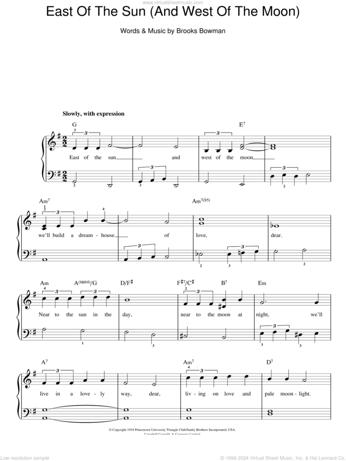 East Of The Sun (And West Of The Moon) sheet music for piano solo by Frank Sinatra, Diana Krall and Brooks Bowman, easy skill level