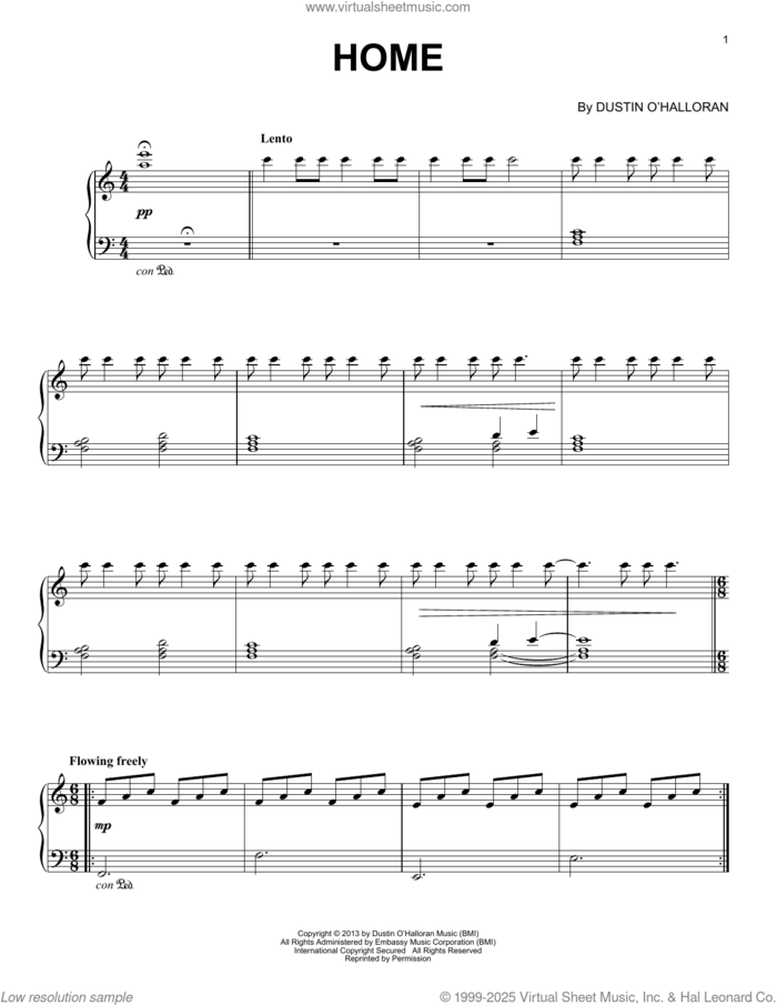 Home (from The Beauty Inside), (easy) sheet music for piano solo by Dustin O'Halloran, classical score, easy skill level