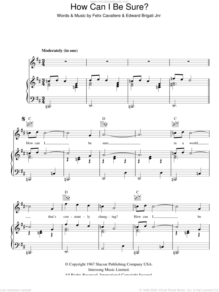 How Can I Be Sure sheet music for voice, piano or guitar by David Cassidy, Edward Brigati and Felix Cavaliere, intermediate skill level