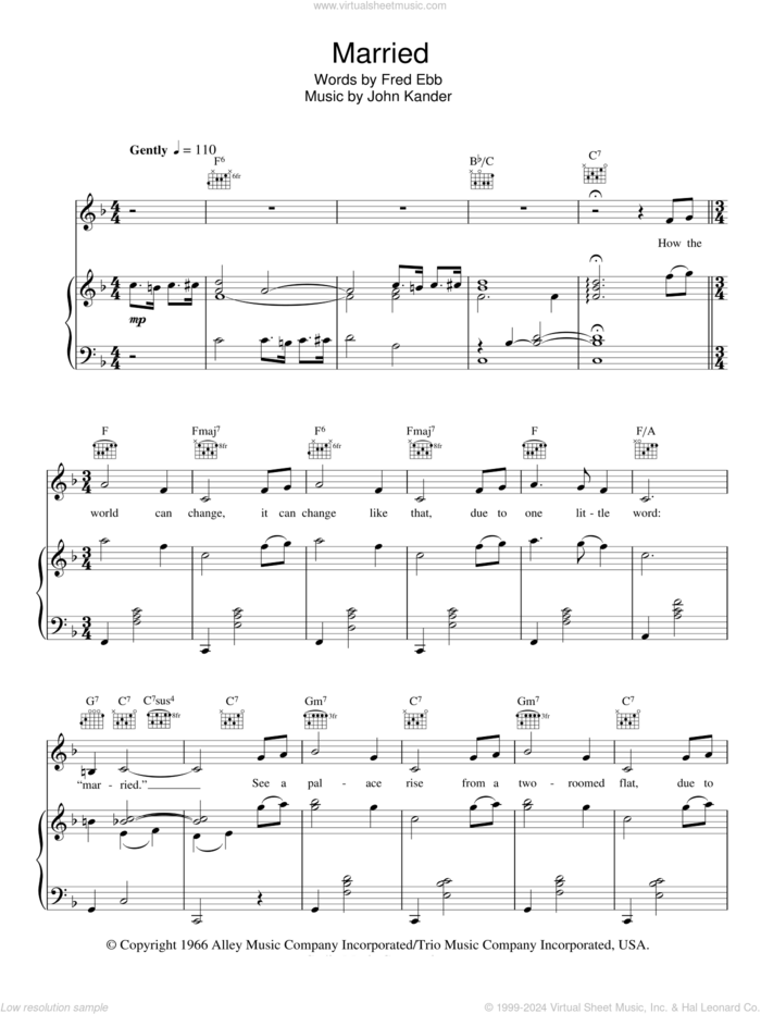 Married (Heiraten) sheet music for voice, piano or guitar by Kander & Ebb, Cabaret (Musical), Fred Ebb and John Kander, intermediate skill level