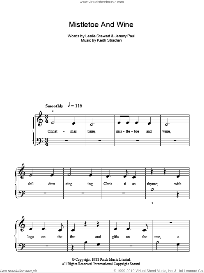 Mistletoe And Wine sheet music for piano solo by Cliff Richard, Jeremy Paul, Keith Strachan and Leslie Stewart, easy skill level
