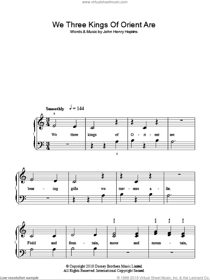 We Three Kings Of Orient Are, (easy) sheet music for piano solo by John H. Hopkins, Jr., easy skill level