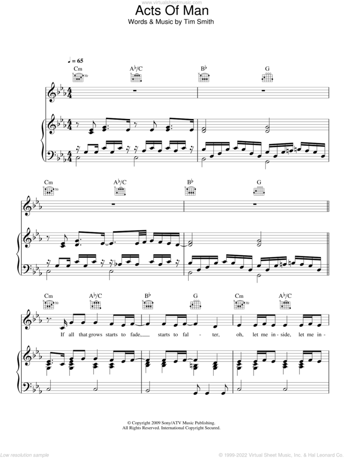 Acts Of Man sheet music for voice, piano or guitar by Midlake and Tim Smith, intermediate skill level