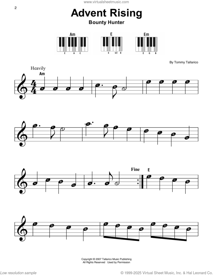 Bounty Hunter (from Advent Rising) sheet music for piano solo by Tommy Tallarico, beginner skill level