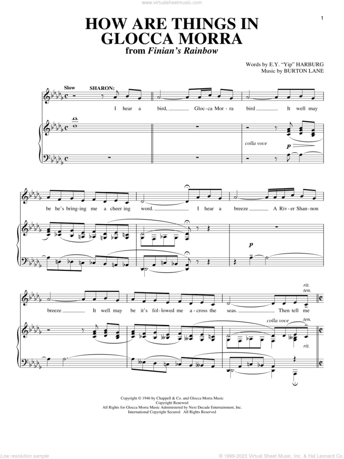 How Are Things In Glocca Morra sheet music for voice and piano by E.Y. Harburg and Burton Lane, intermediate skill level