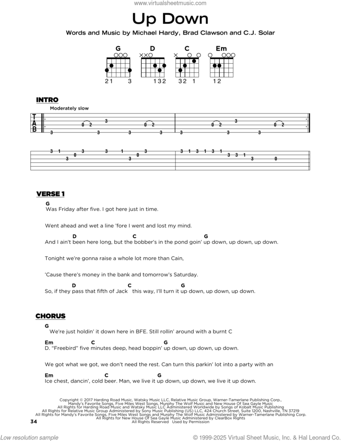 Up Down (feat. Florida Georgia Line) sheet music for guitar solo by Morgan Wallen, Brad Clawson, CJ Solar and Michael Hardy, beginner skill level